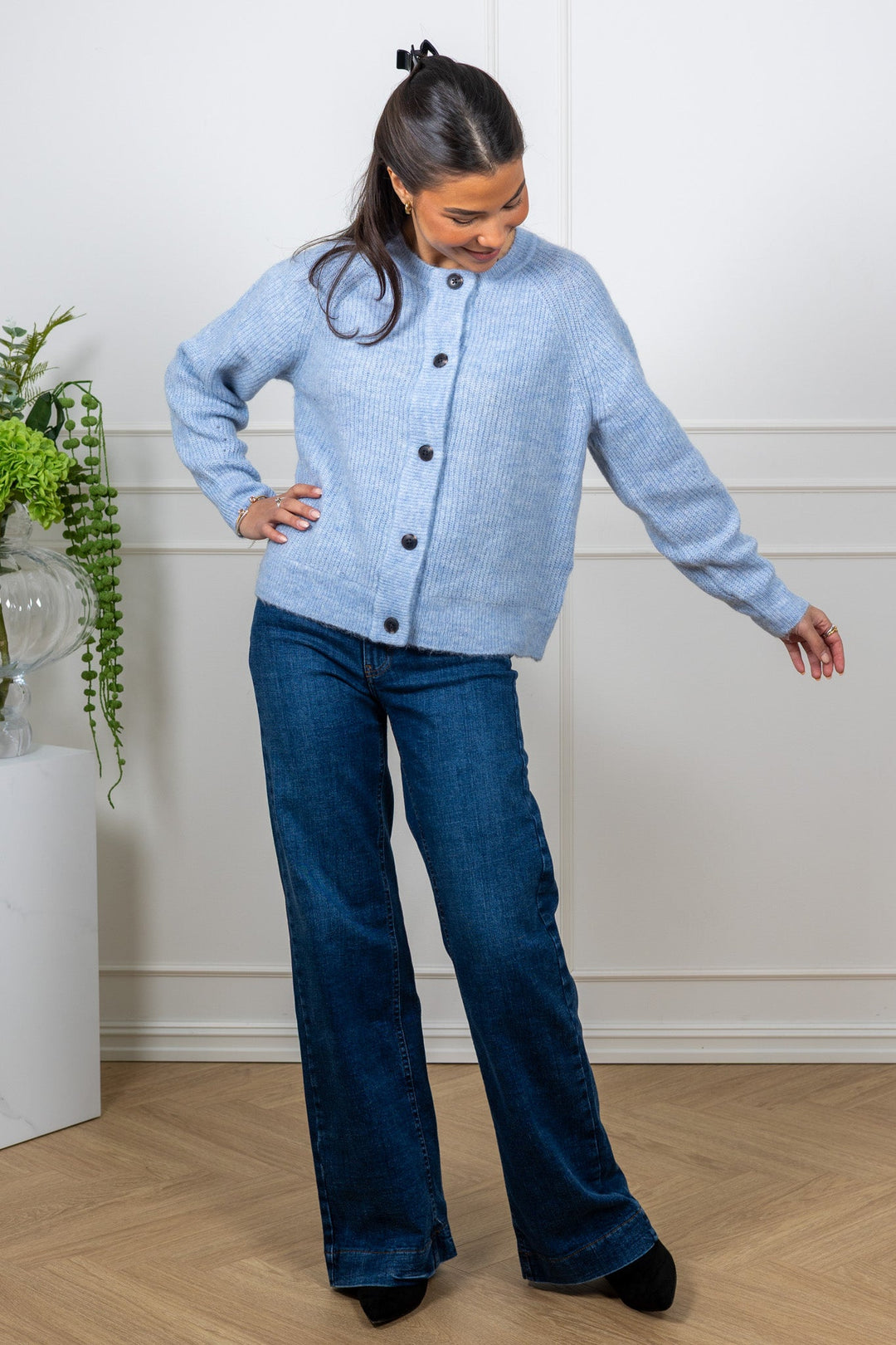 Lulu Ls Knit Short Cardigan B Cashmere Blue Melange | Genser | Smuk