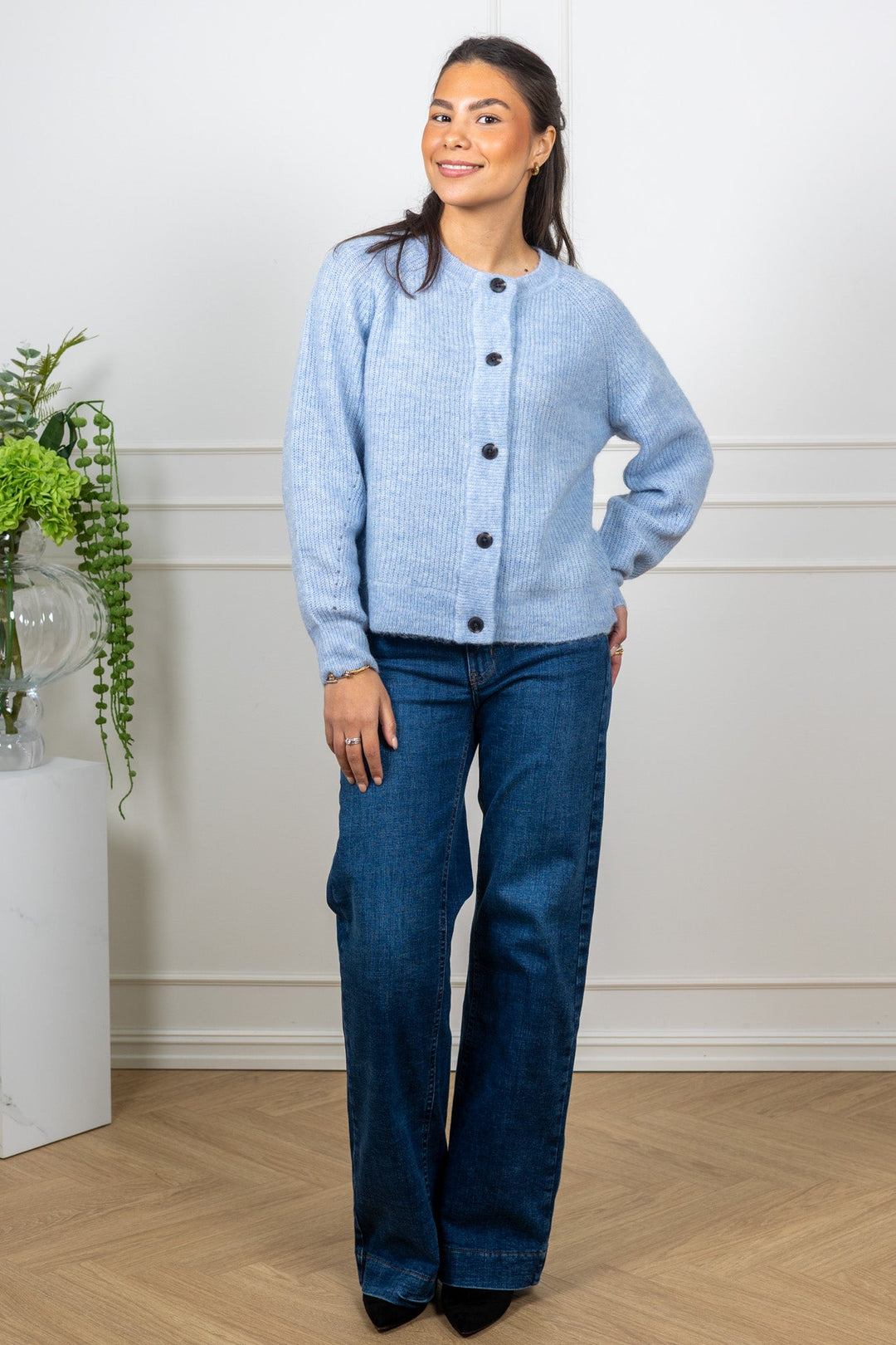 Lulu Ls Knit Short Cardigan B Cashmere Blue Melange | Genser | Smuk