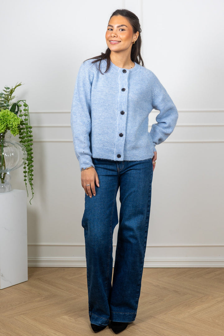 Lulu Ls Knit Short Cardigan B Cashmere Blue Melange | Genser | Smuk