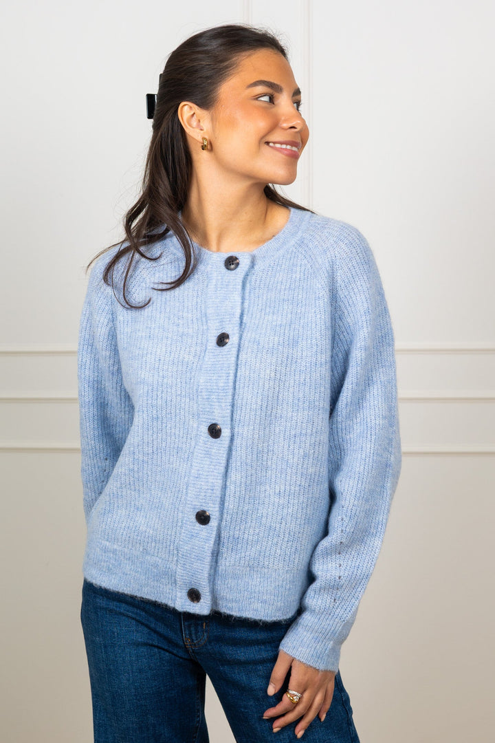 Lulu Ls Knit Short Cardigan B Cashmere Blue Melange | Genser | Smuk