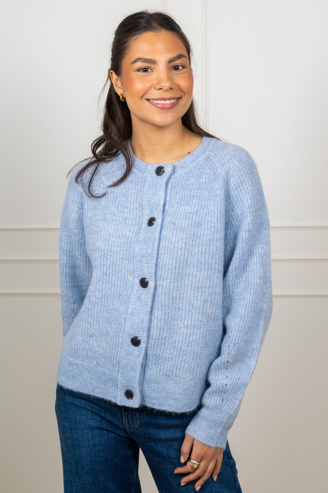 Lulu Ls Knit Short Cardigan B Cashmere Blue Melange | Genser | Smuk