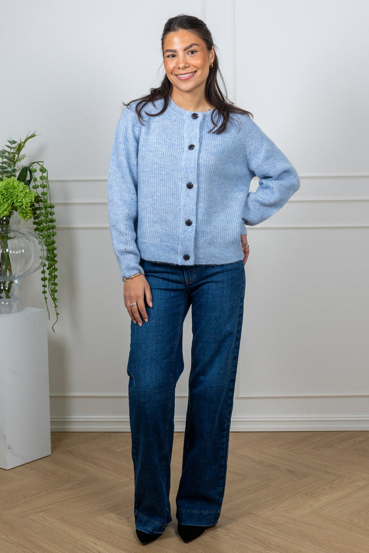 Lulu Ls Knit Short Cardigan B Cashmere Blue Melange | Genser | Smuk