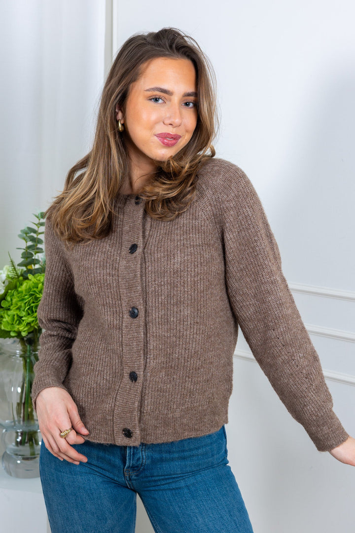 Lulu Ls Knit Short Cardigan Chocolate Chip Melange | Genser | Smuk