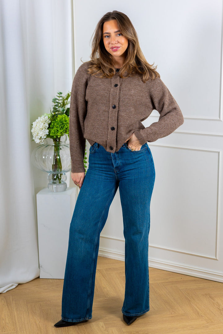 Lulu Ls Knit Short Cardigan Chocolate Chip Melange | Genser | Smuk