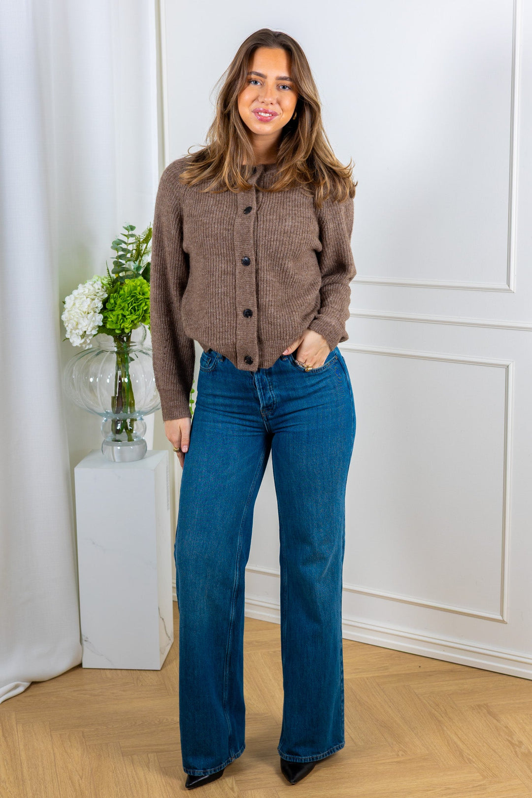 Lulu Ls Knit Short Cardigan Chocolate Chip Melange | Genser | Smuk