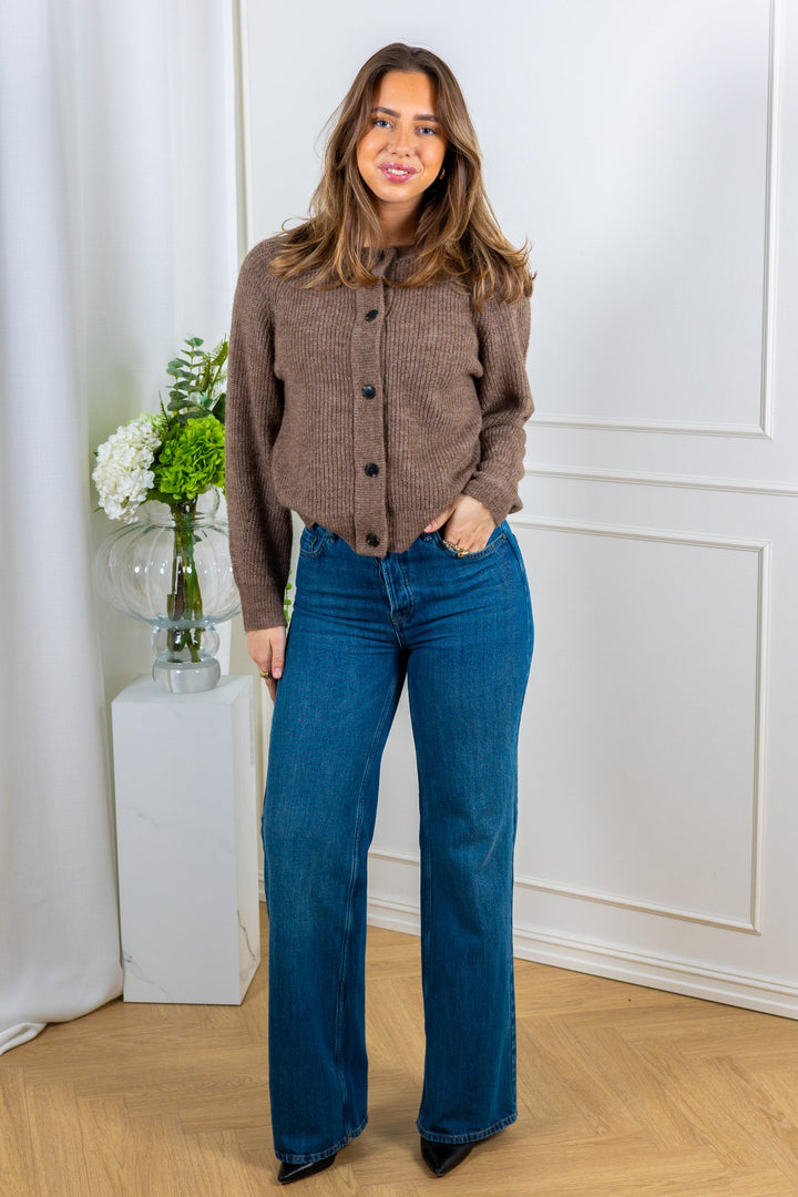 Lulu Ls Knit Short Cardigan Chocolate Chip Melange | Genser | Smuk