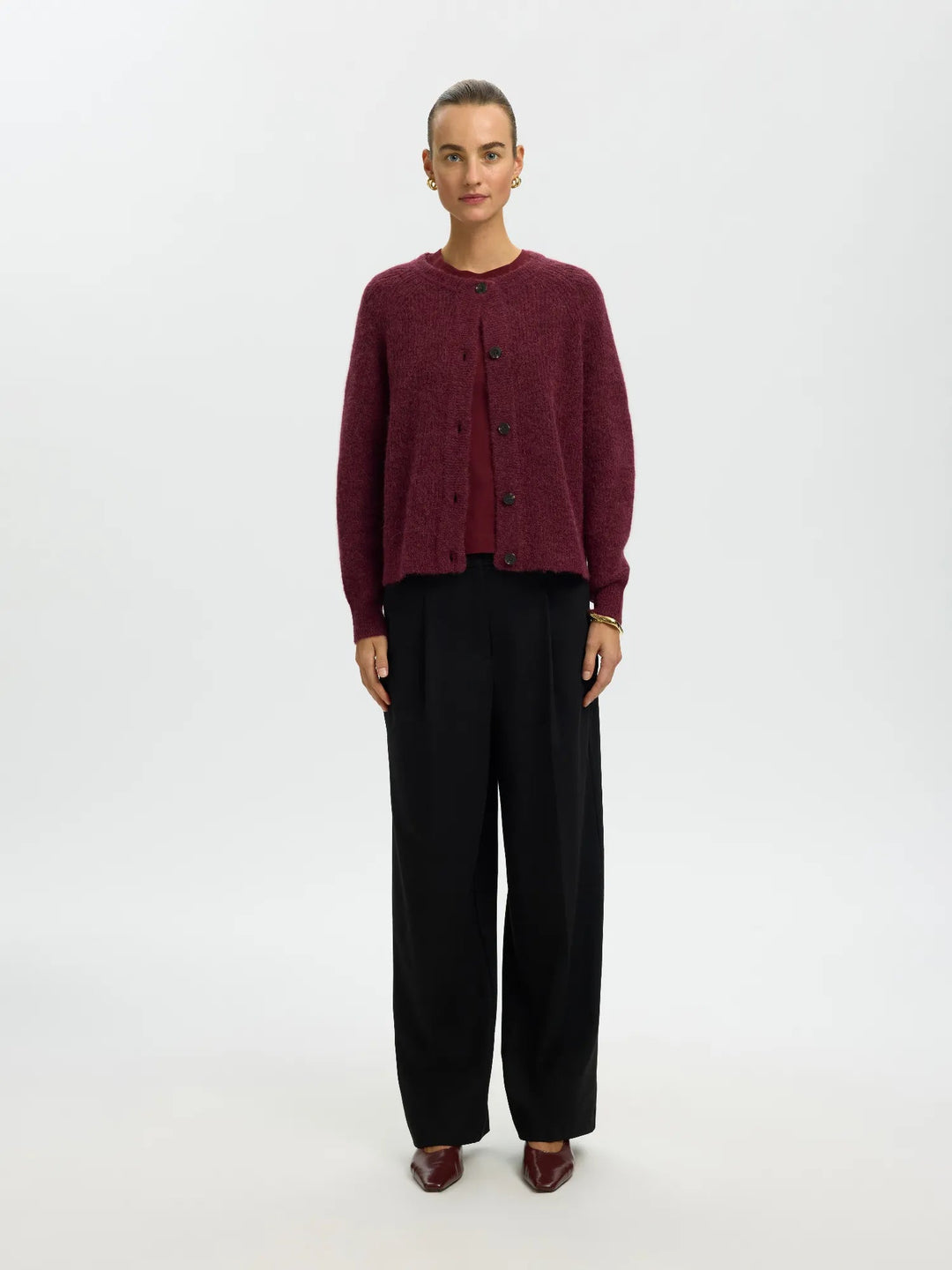 Lulu Ls Knit Short Cardigan Tawny Port Melange | Genser | Smuk