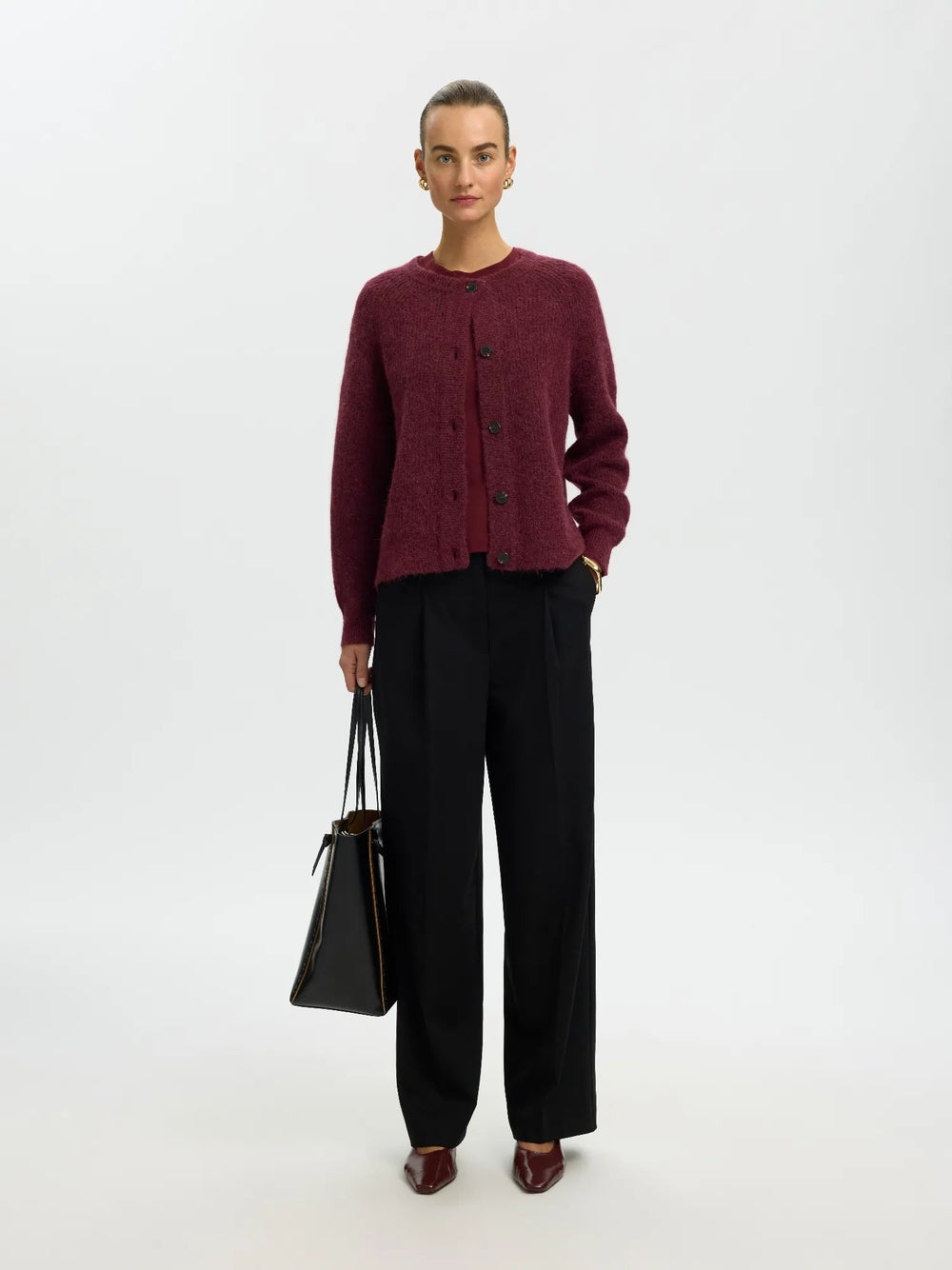 Lulu Ls Knit Short Cardigan Tawny Port Melange | Genser | Smuk