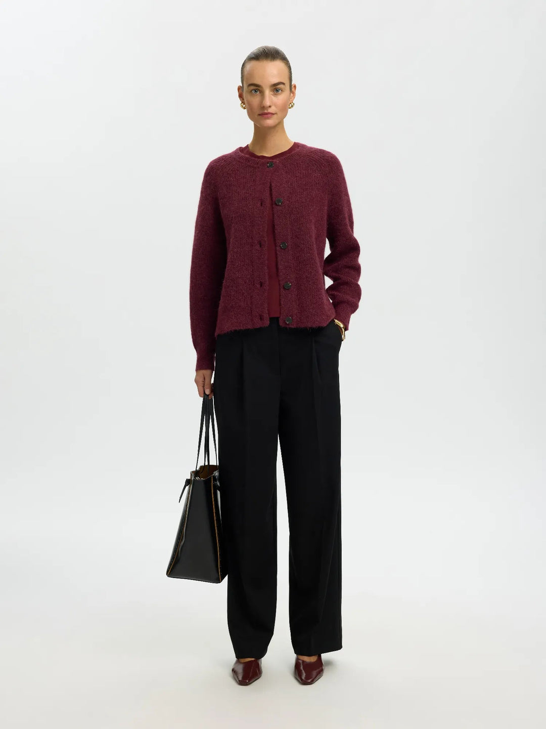 Lulu Ls Knit Short Cardigan Tawny Port Melange | Genser | Smuk