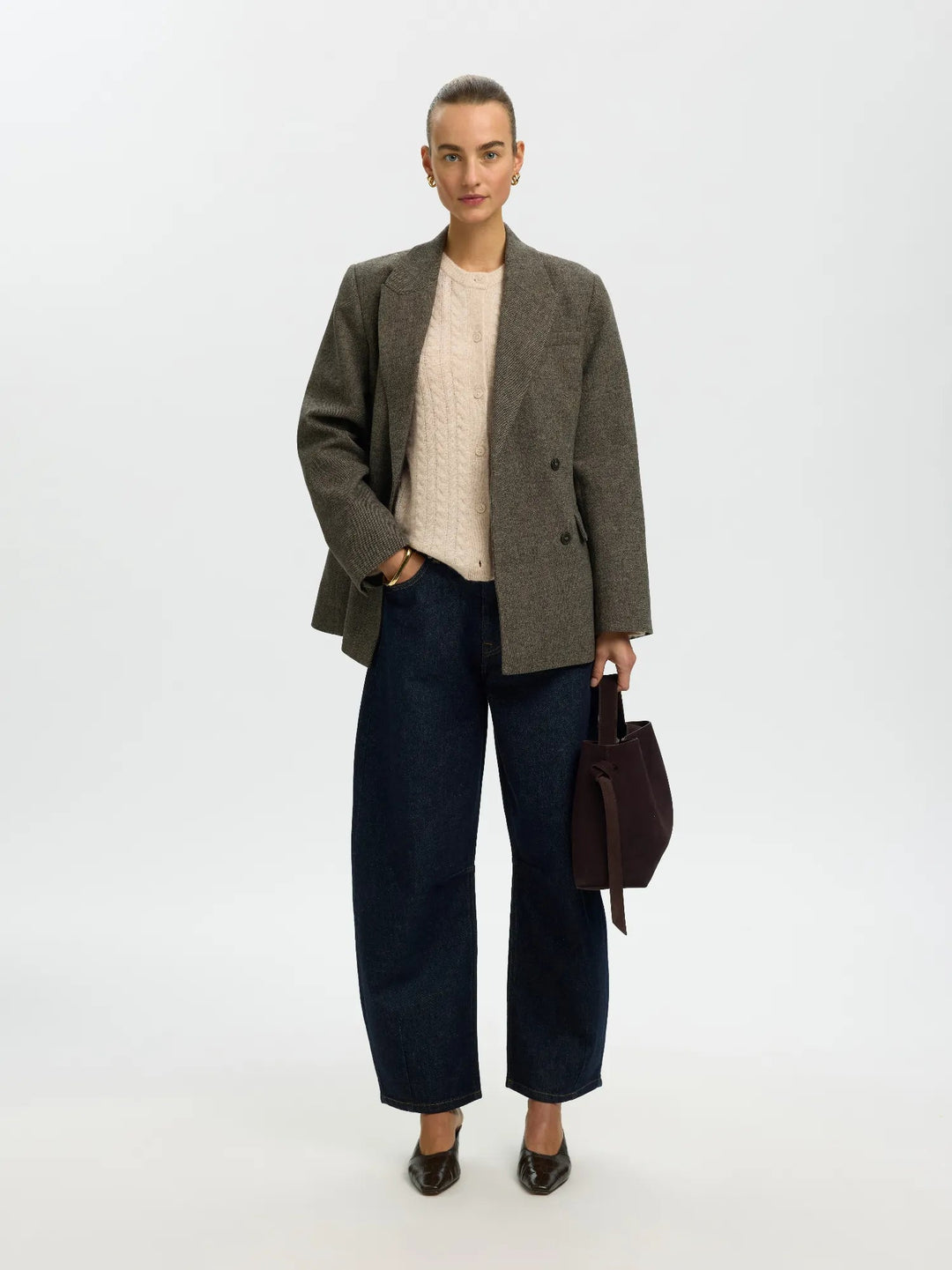 Lulu New Ls Knit Cable Cardigan Birch Melange | Genser | Smuk