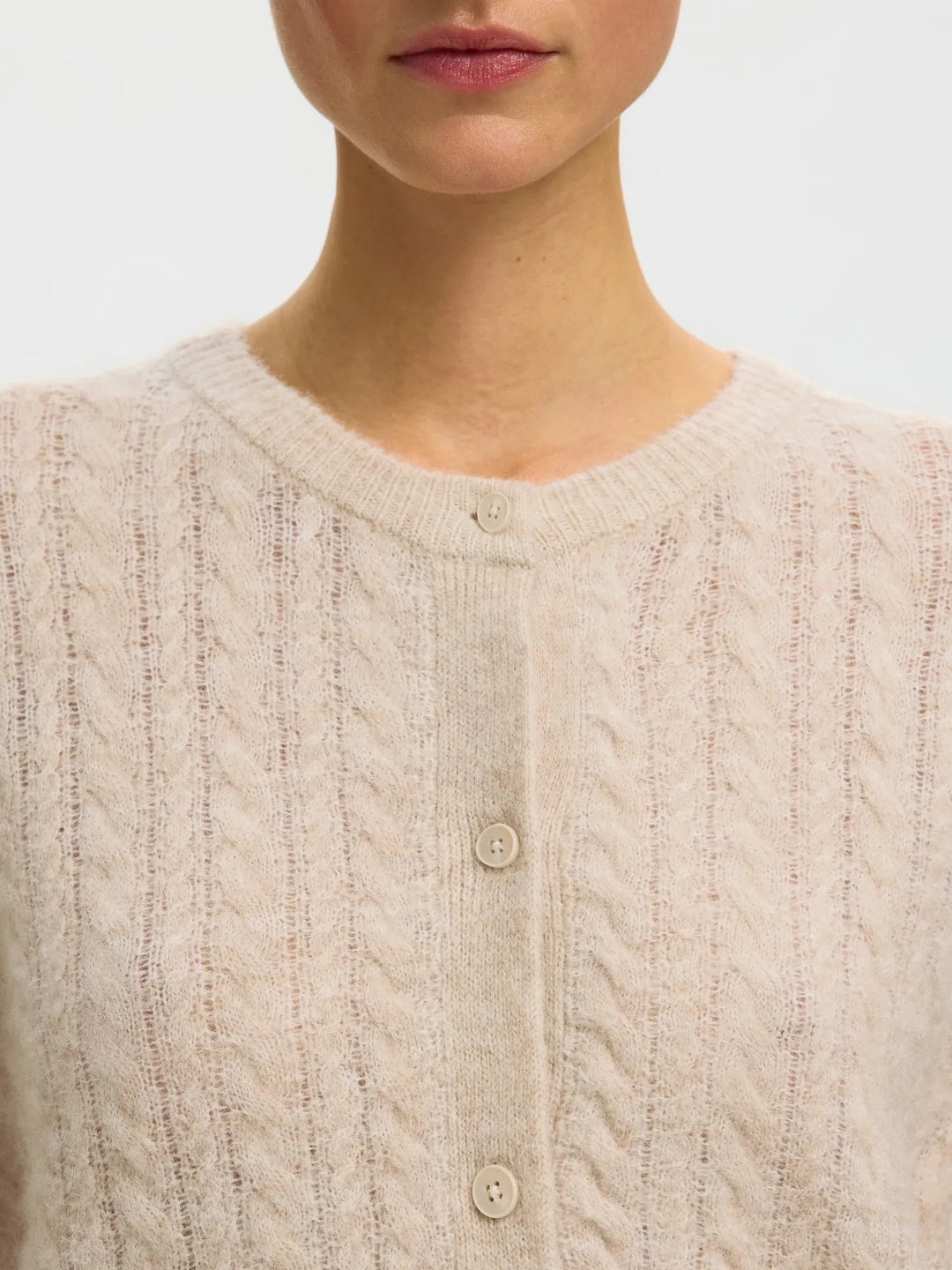 Lulu New Ls Knit Cable Cardigan Birch Melange | Genser | Smuk