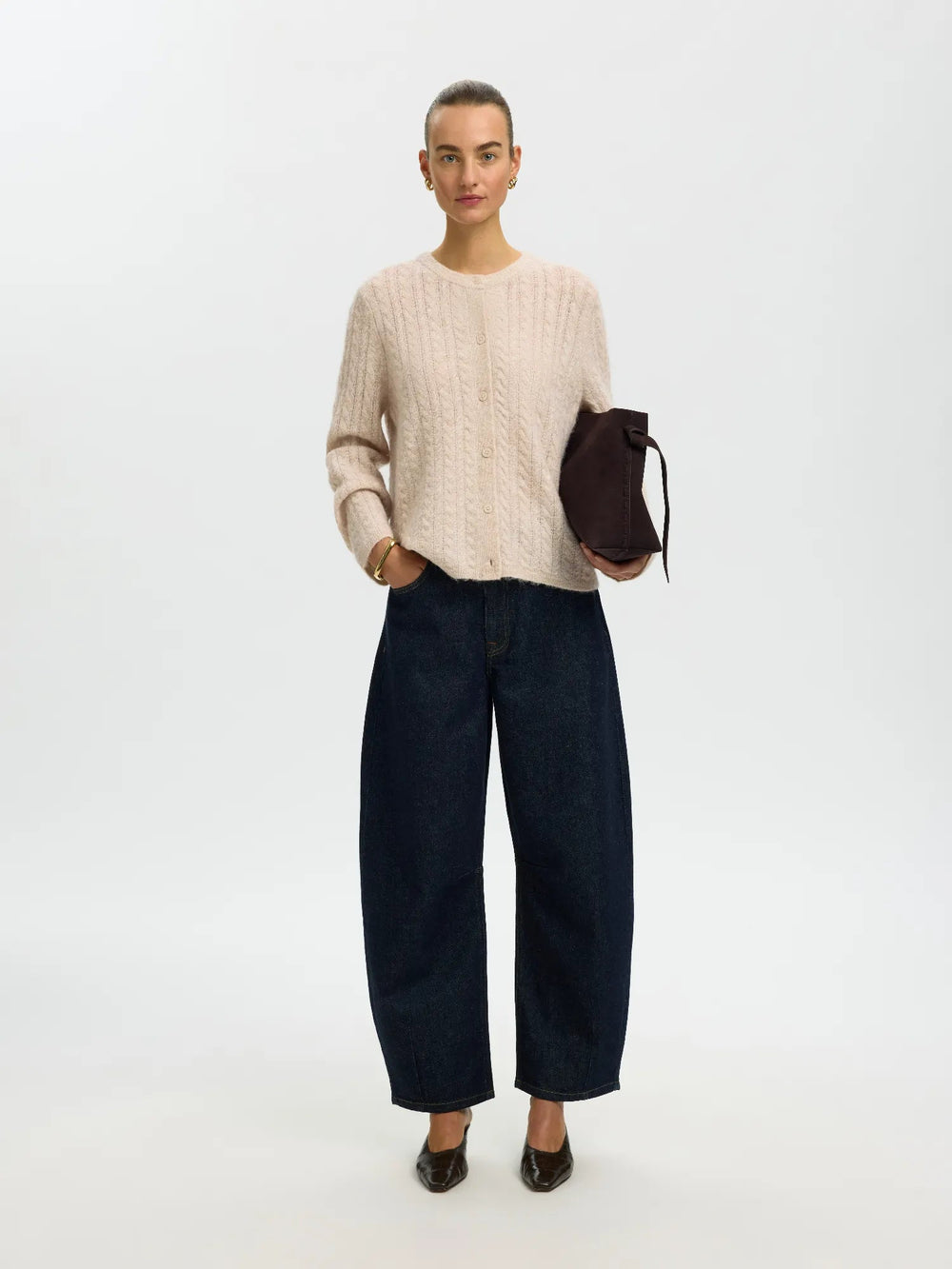 Lulu New Ls Knit Cable Cardigan Birch Melange | Genser | Smuk