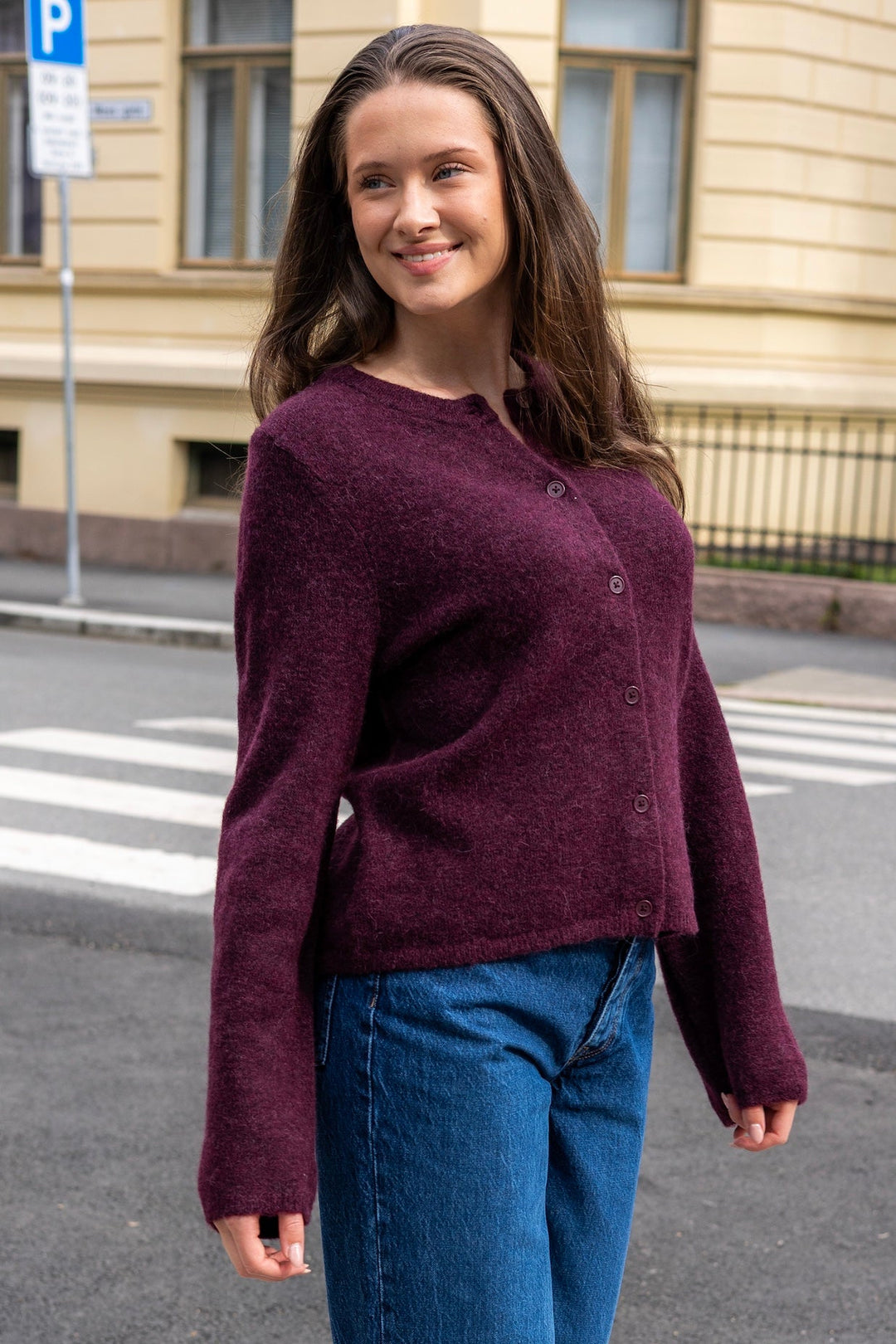 Lulu New Ls Knit Cardigan Fig Melange | Genser | Smuk - Dameklær på nett