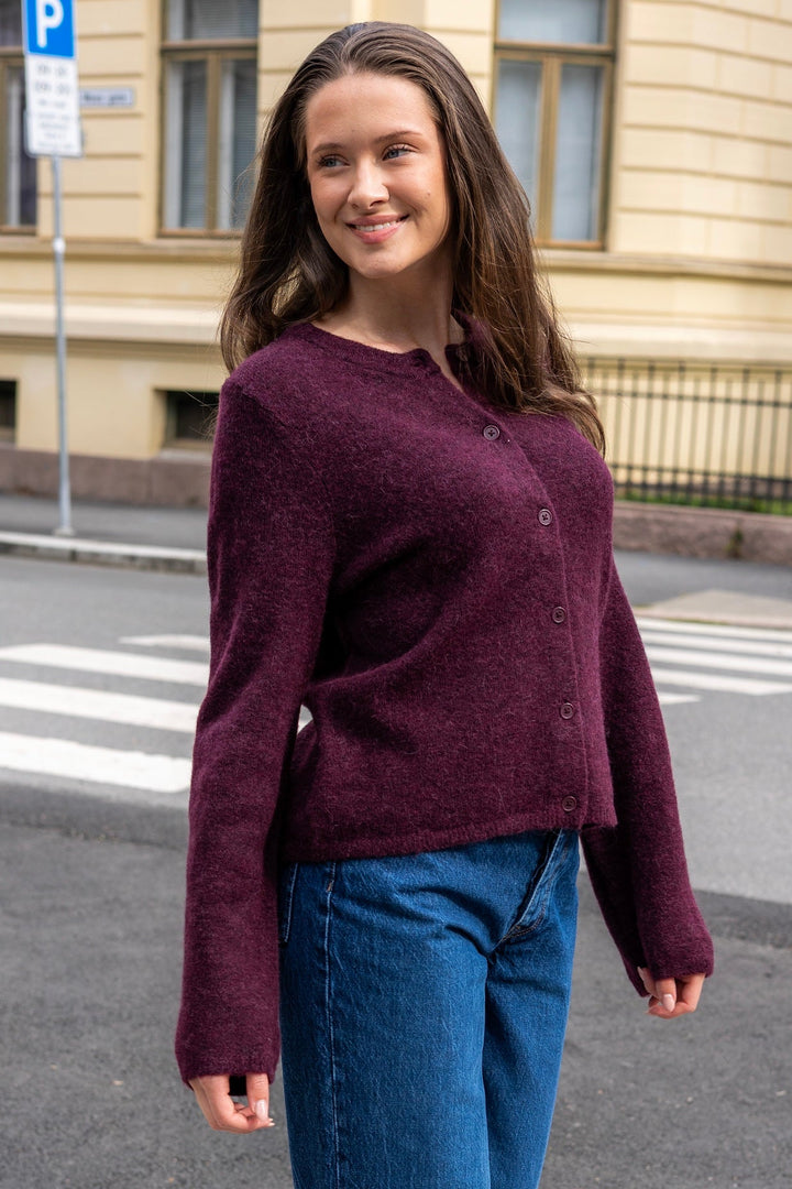 Lulu New Ls Knit Cardigan Fig Melange | Genser | Smuk - Dameklær på nett