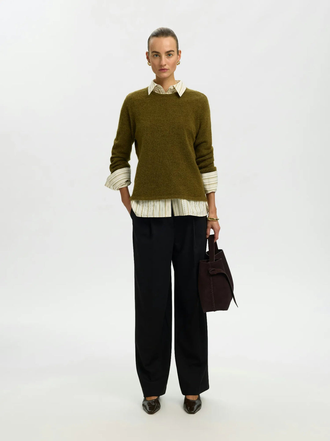 Lulu New Ls Knit O-Neck Fir Green Melange | Genser | Smuk