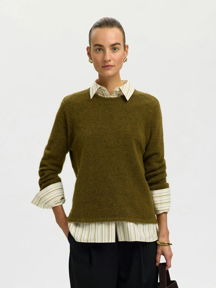 Lulu New Ls Knit O-Neck Fir Green Melange | Genser | Smuk