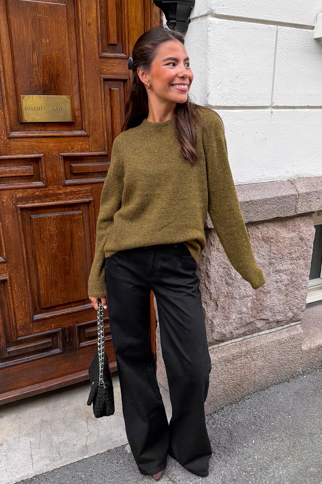 Lulu New Ls Knit O-Neck Fir Green Melange | Genser | Smuk