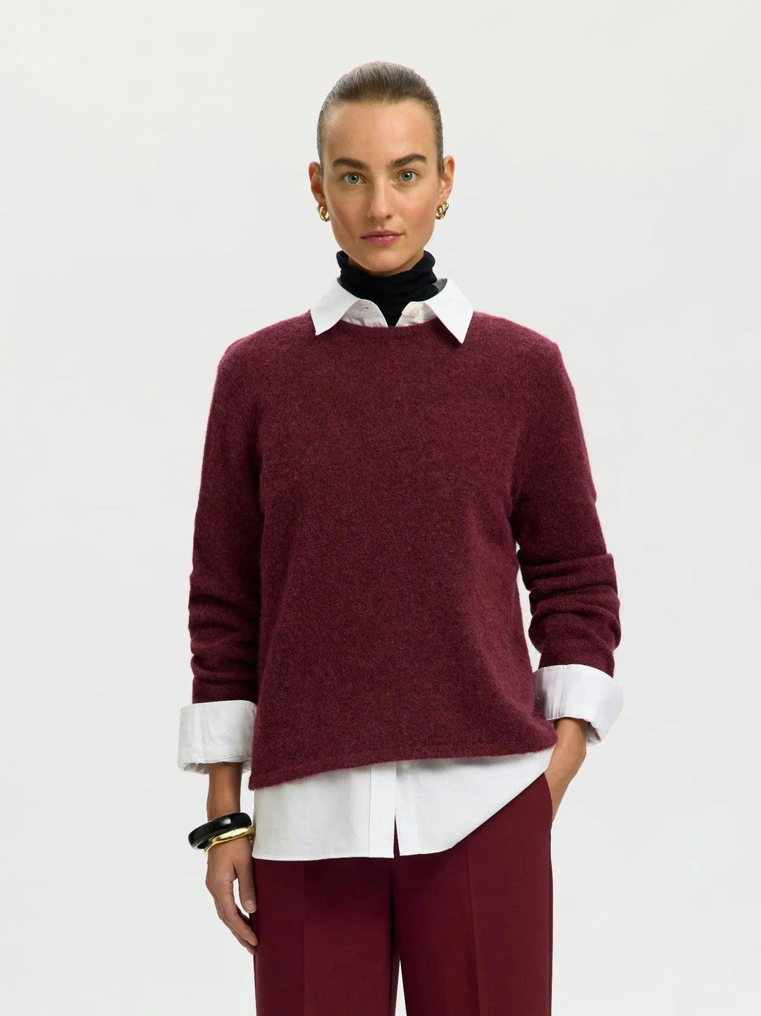 Lulu New Ls Knit O-Neck Tawny Port Melange | Genser | Smuk