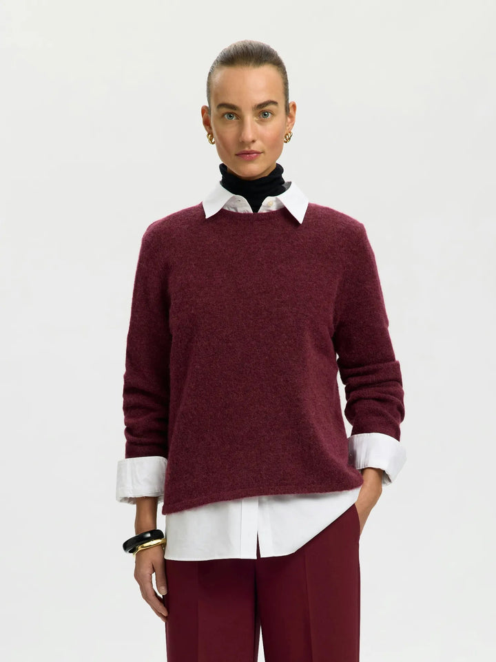 Lulu New Ls Knit O-Neck Tawny Port Melange | Genser | Smuk