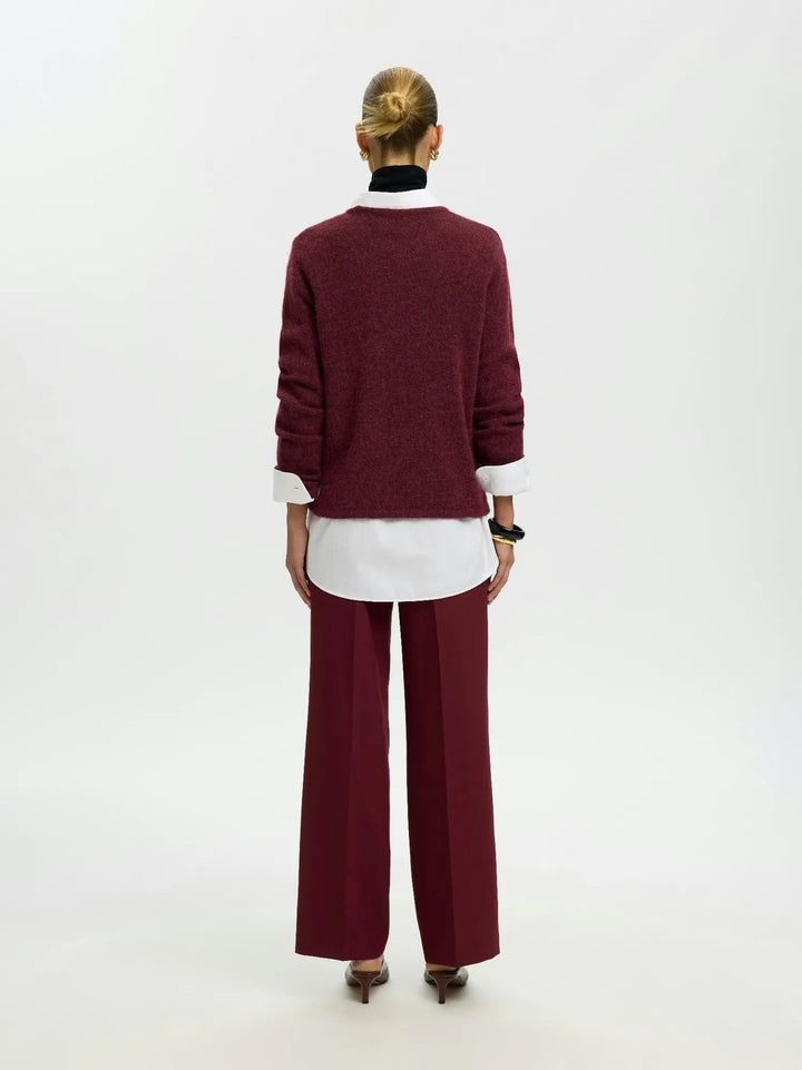 Lulu New Ls Knit O-Neck Tawny Port Melange | Genser | Smuk
