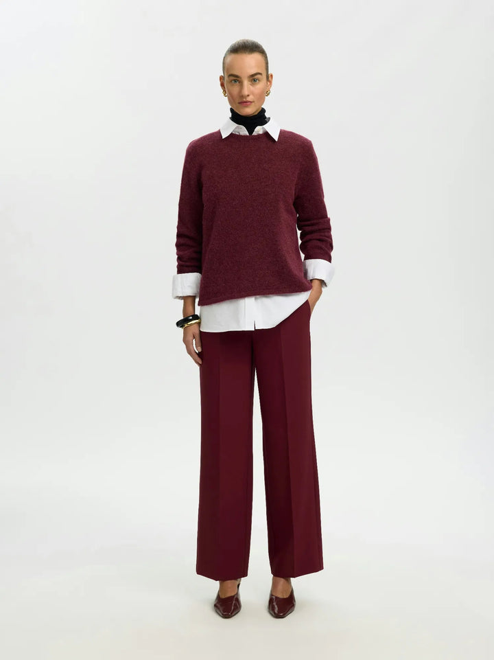 Lulu New Ls Knit O-Neck Tawny Port Melange | Genser | Smuk