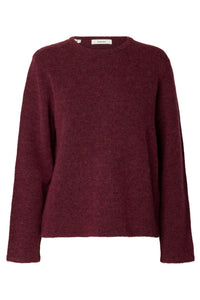 Lulu New Ls Knit O-Neck Tawny Port Melange