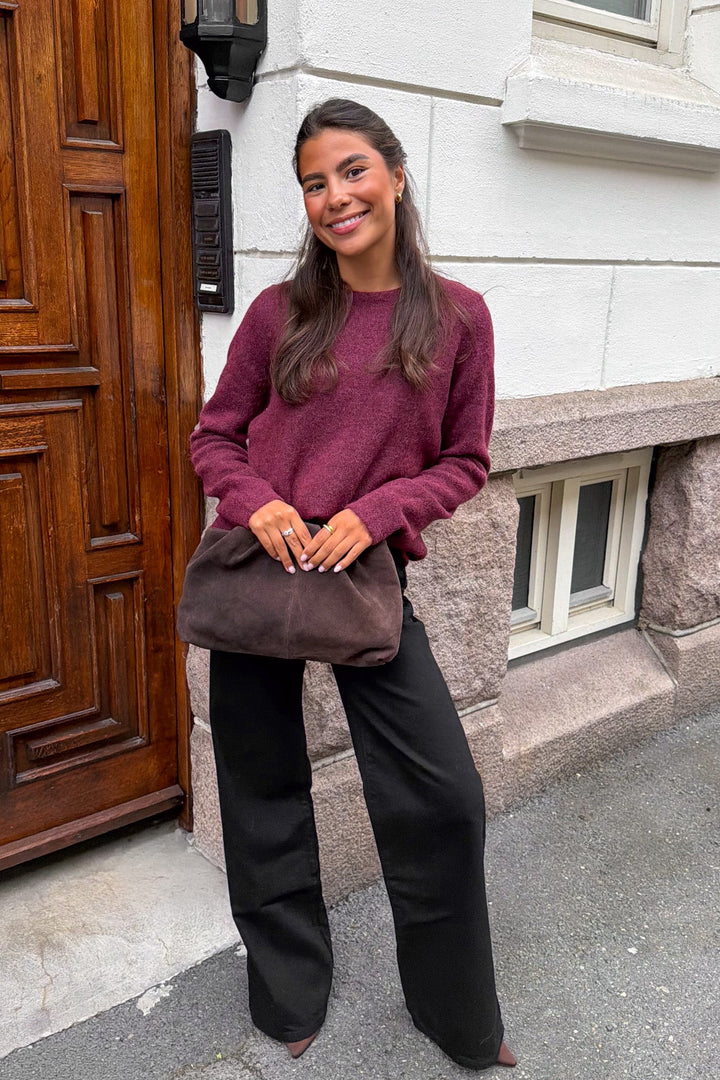 Lulu New Ls Knit O-Neck Tawny Port Melange | Genser | Smuk