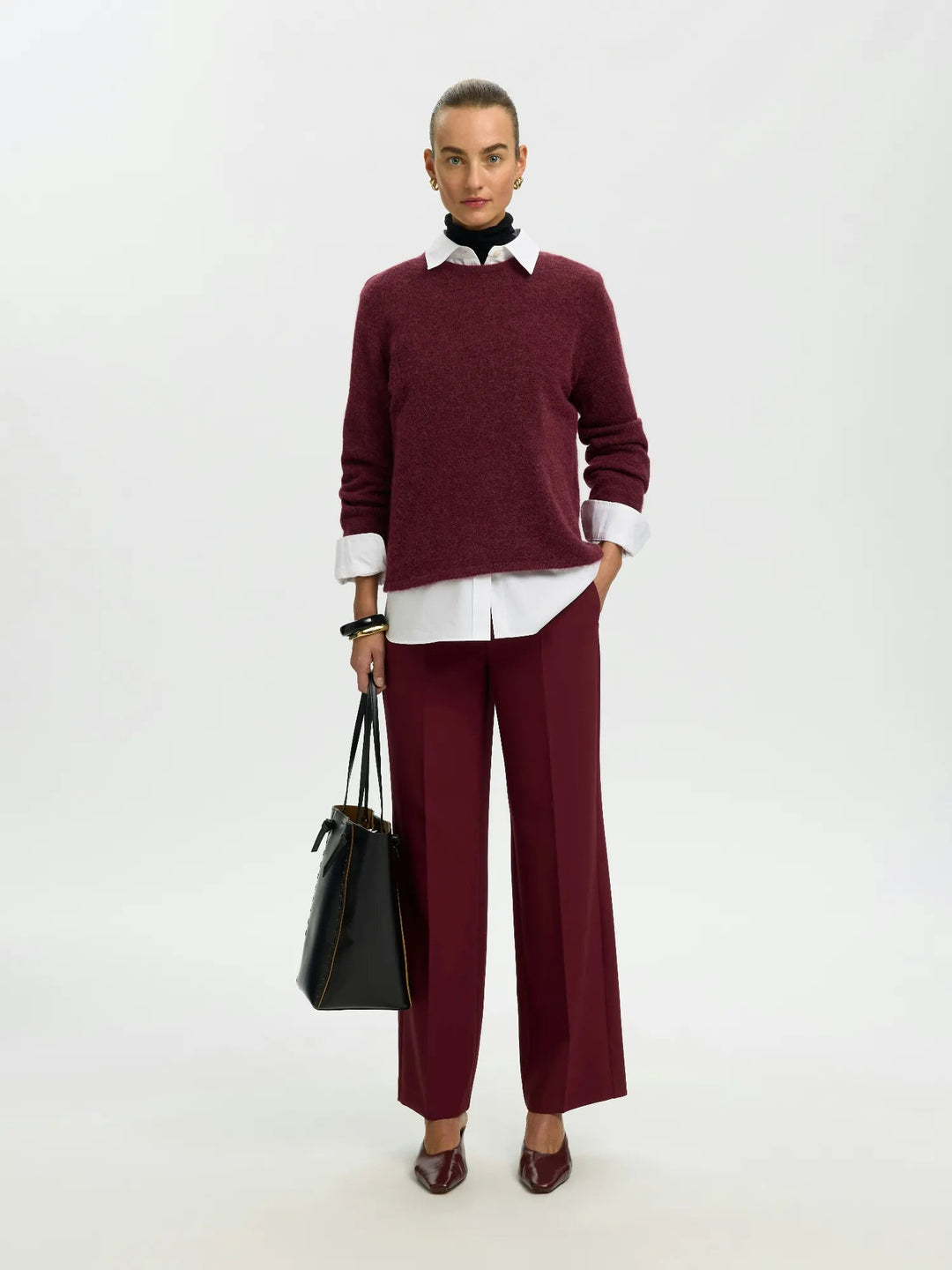 Lulu New Ls Knit O-Neck Tawny Port Melange | Genser | Smuk