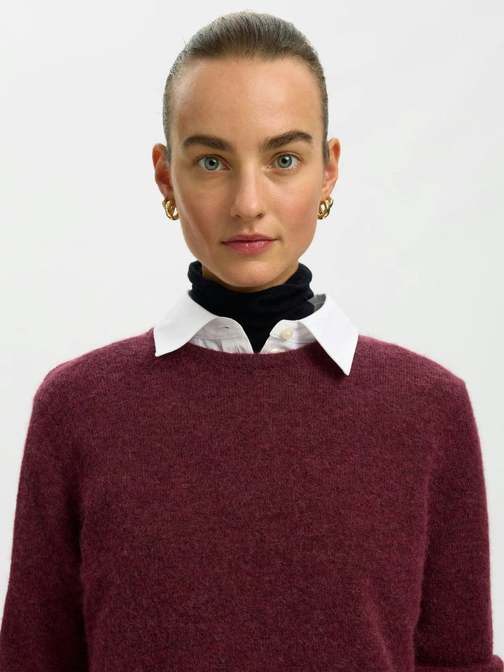 Lulu New Ls Knit O-Neck Tawny Port Melange | Genser | Smuk