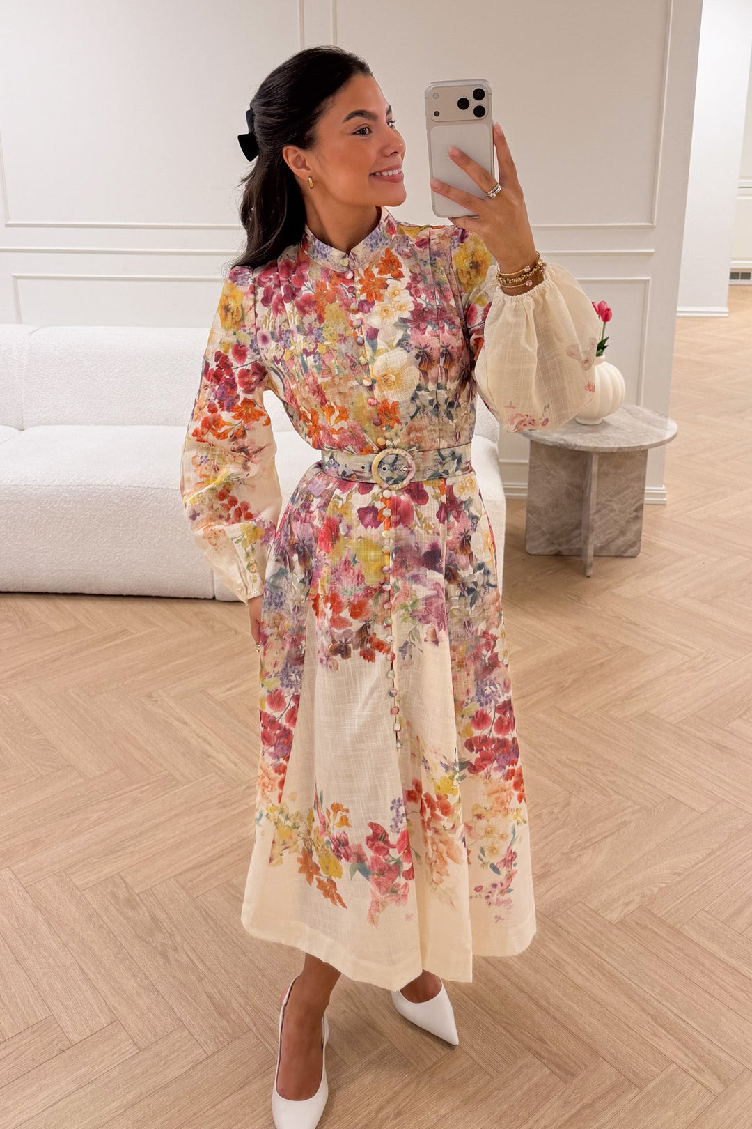 Lumine Midi Dress Beige Flower | Kjoler | Smuk