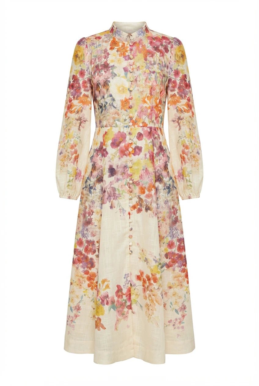Lumine Midi Dress Beige Flower | Kjoler | Smuk