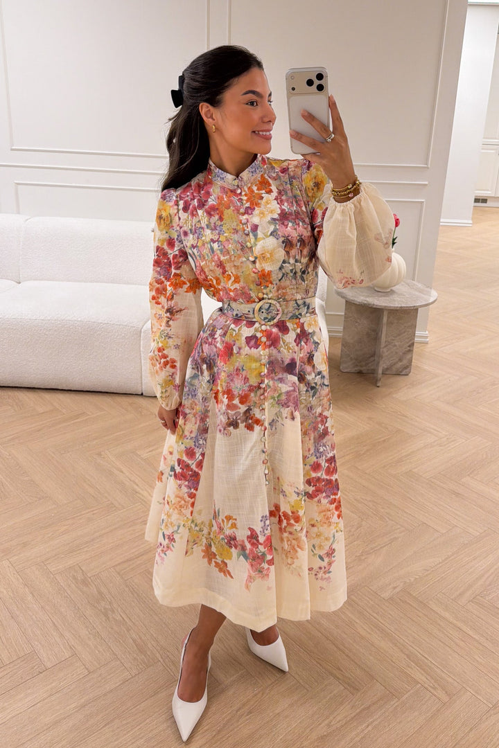 Lumine Midi Dress Beige Flower | Kjoler | Smuk