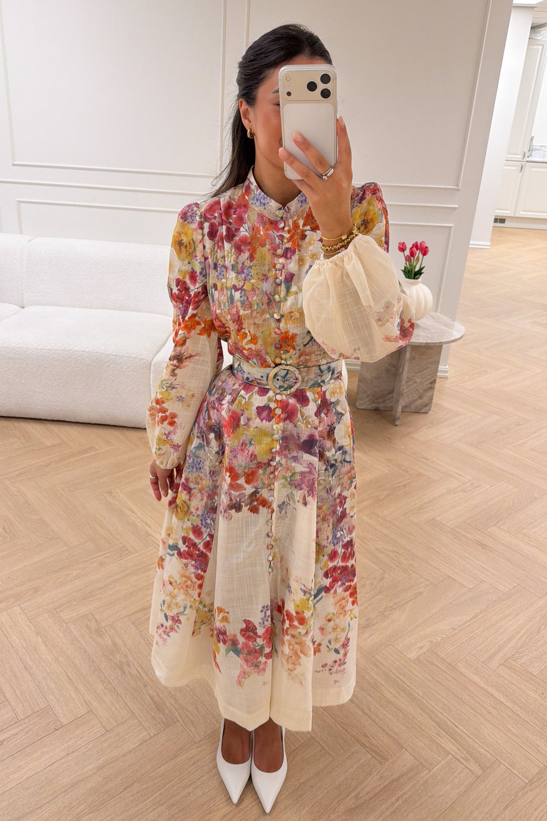 Lumine Midi Dress Beige Flower | Kjoler | Smuk