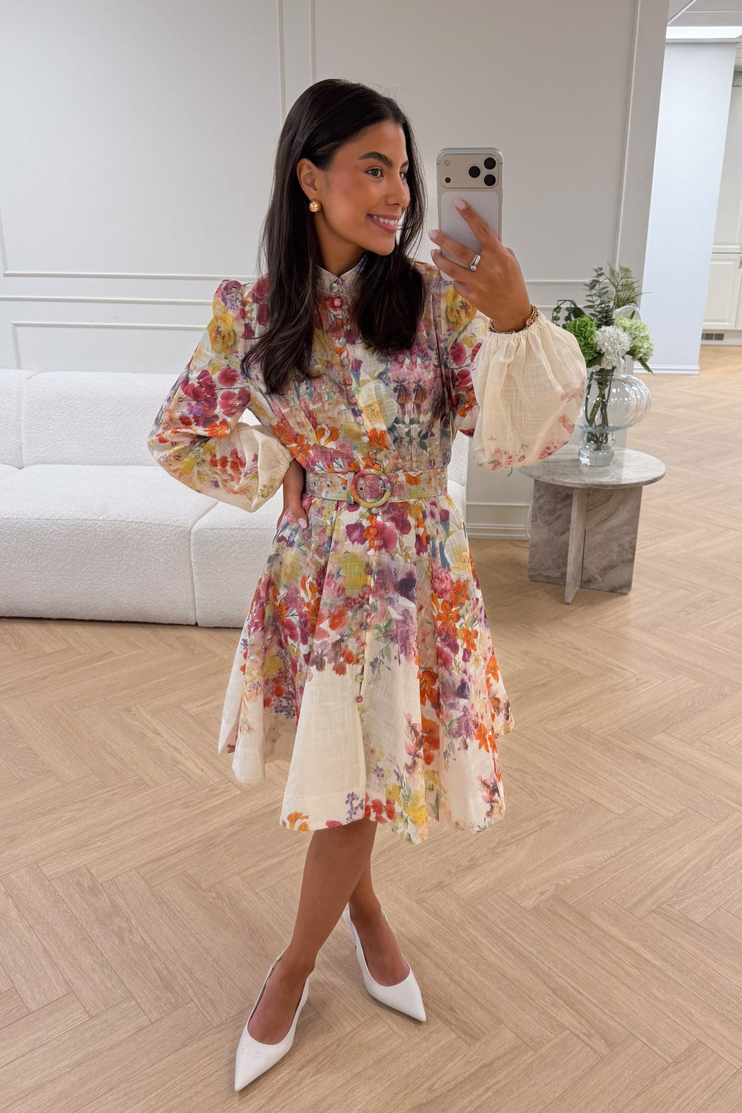 Lumine Mini Dress Beige Flower | Kjoler | Smuk