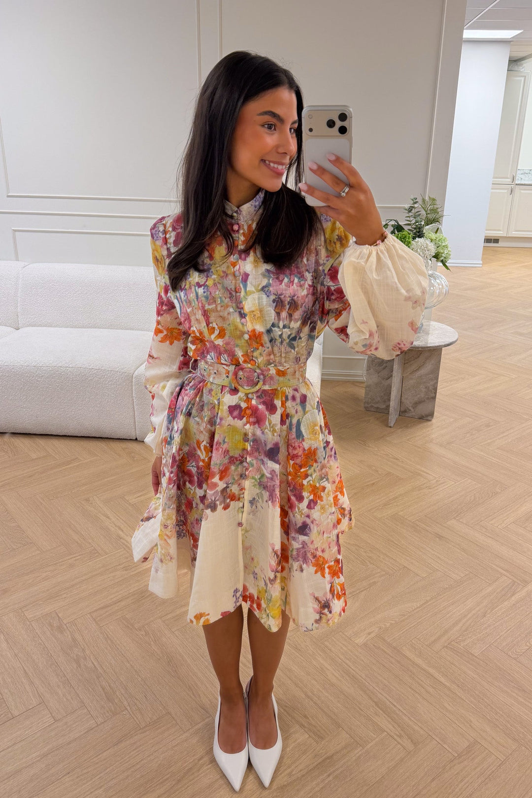 Lumine Mini Dress Beige Flower | Kjoler | Smuk