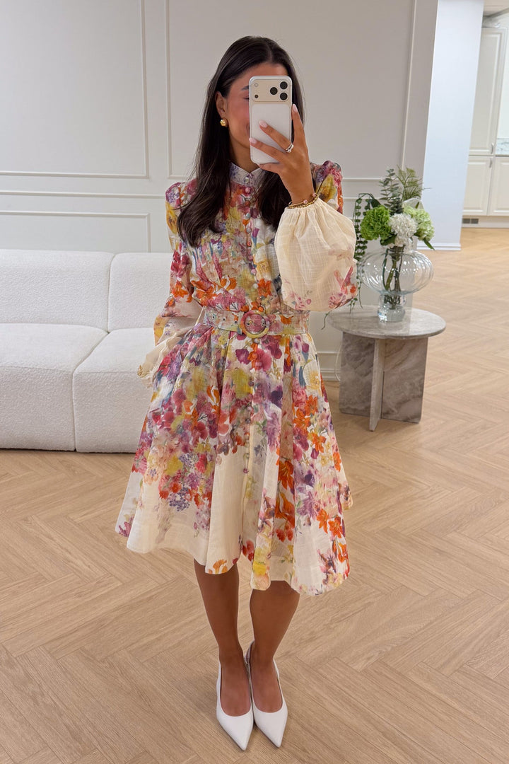Lumine Mini Dress Beige Flower | Kjoler | Smuk