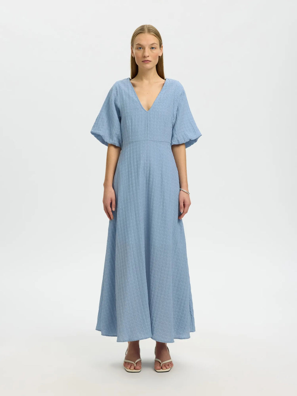Maddie Ss Closed Back Midi Dress Dusty Blue | Kjoler | Smuk