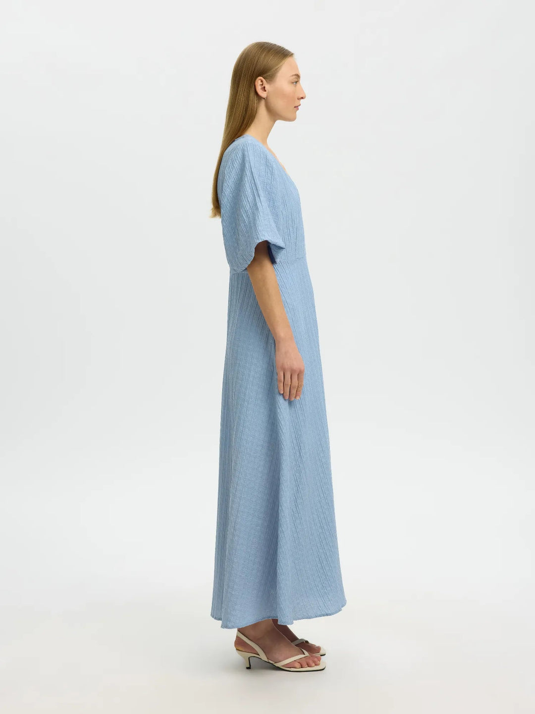 Maddie Ss Closed Back Midi Dress Dusty Blue | Kjoler | Smuk