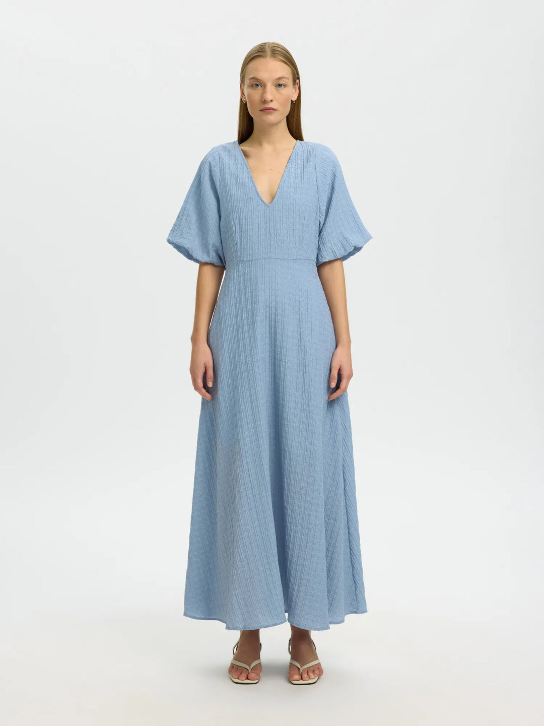 Maddie Ss Closed Back Midi Dress Dusty Blue | Kjoler | Smuk