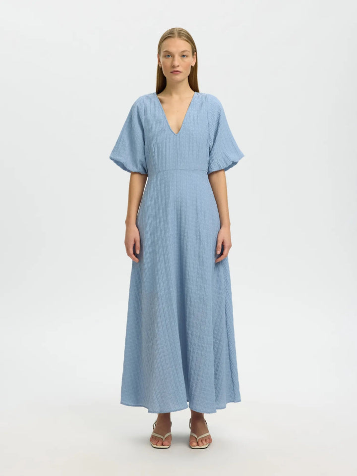 Maddie Ss Closed Back Midi Dress Dusty Blue | Kjoler | Smuk