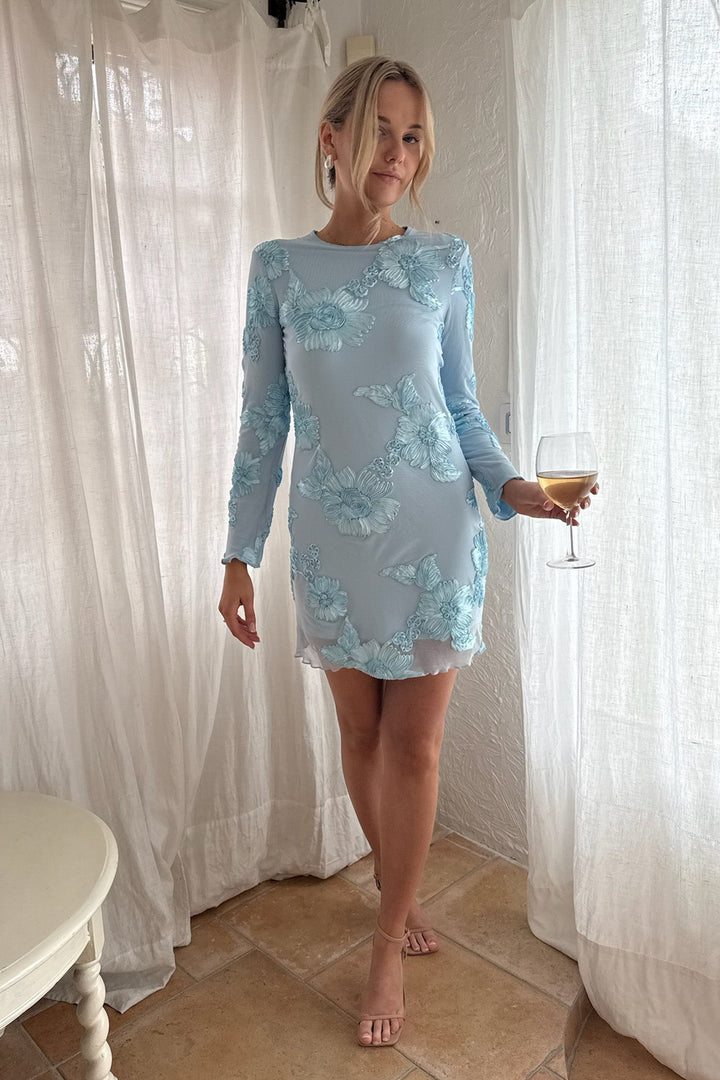 Malou Mesh Dress Blue Flower | Kjoler | Smuk - Dameklær på nett