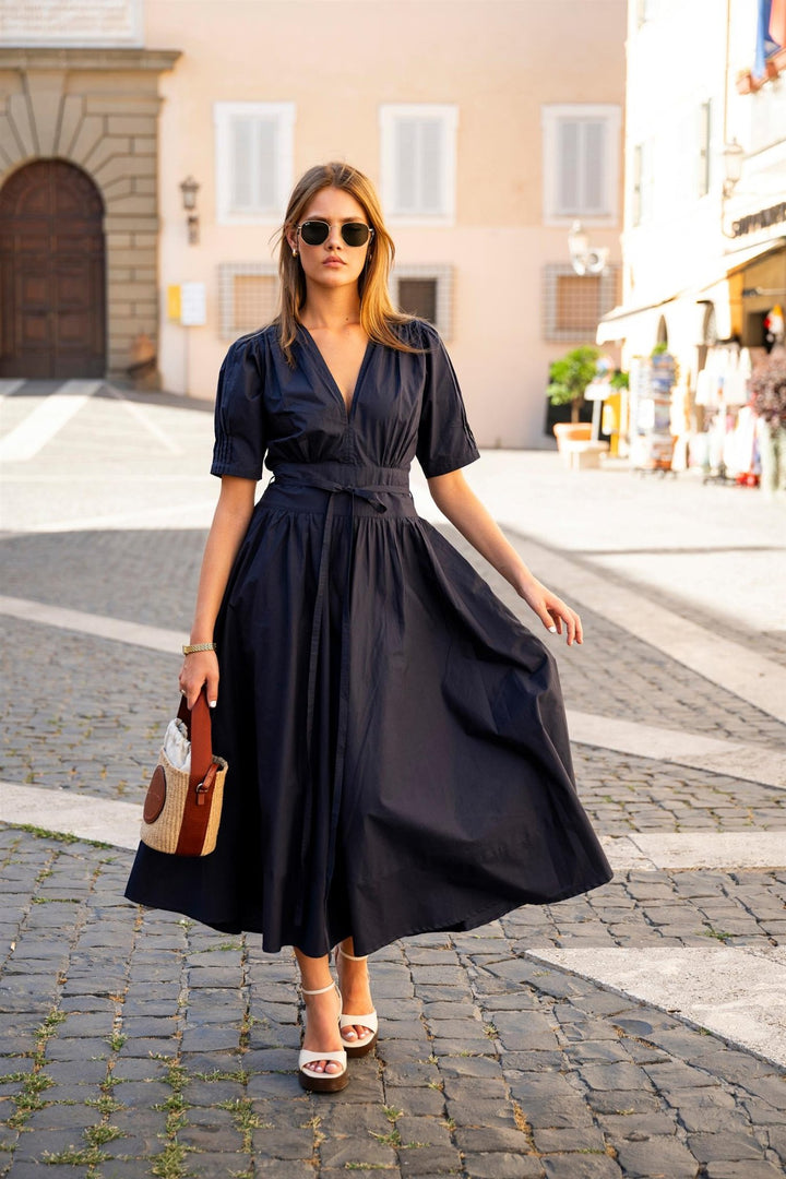 Maria Dress Marine Poplin | Kjoler | Smuk