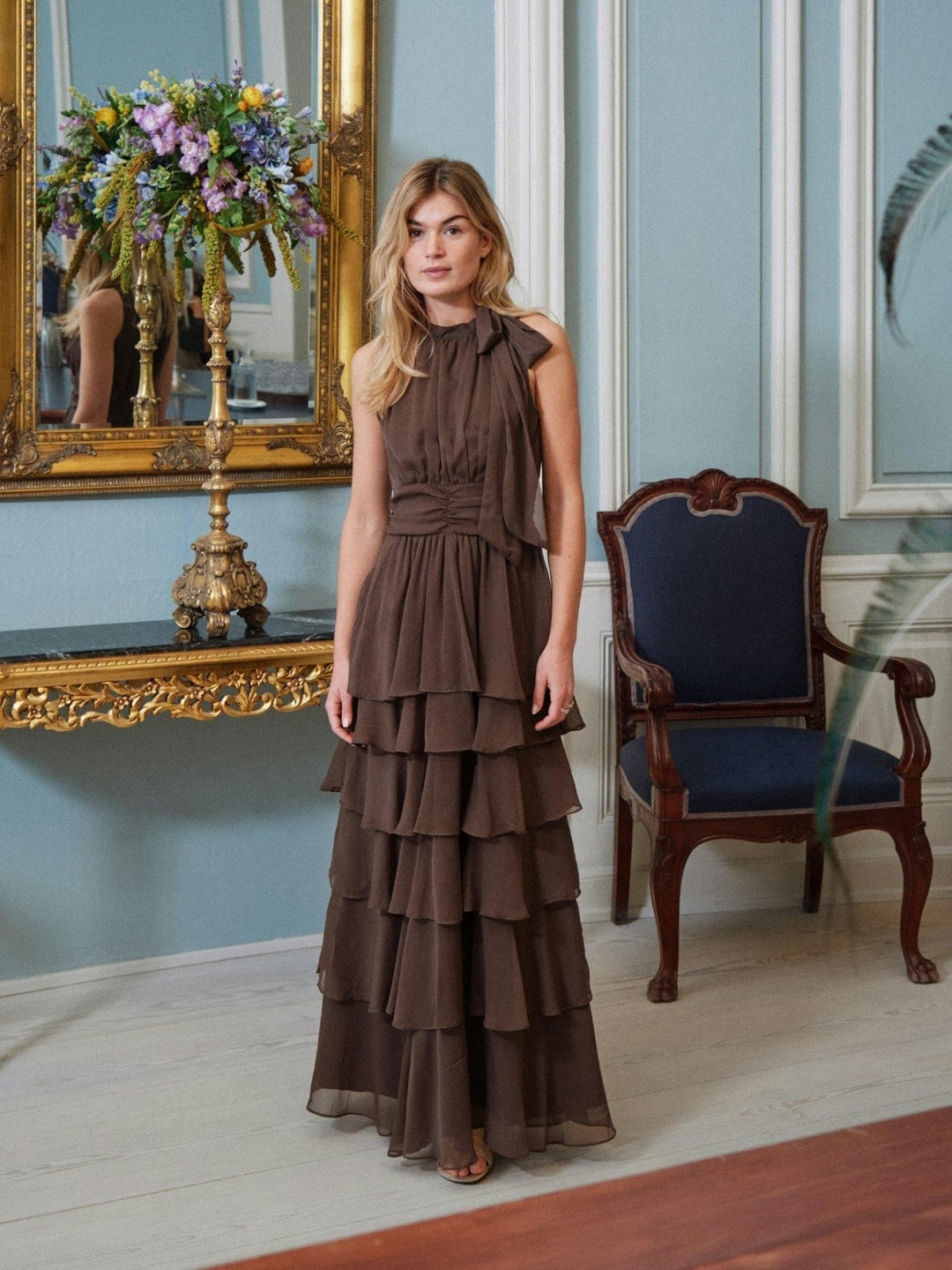 Marli Solid Chiffon Dress Dusty Brown Marli Solid Chiffon Dress Dusty Brown