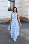 Marli Solid Chiffon Dress Light Blue
