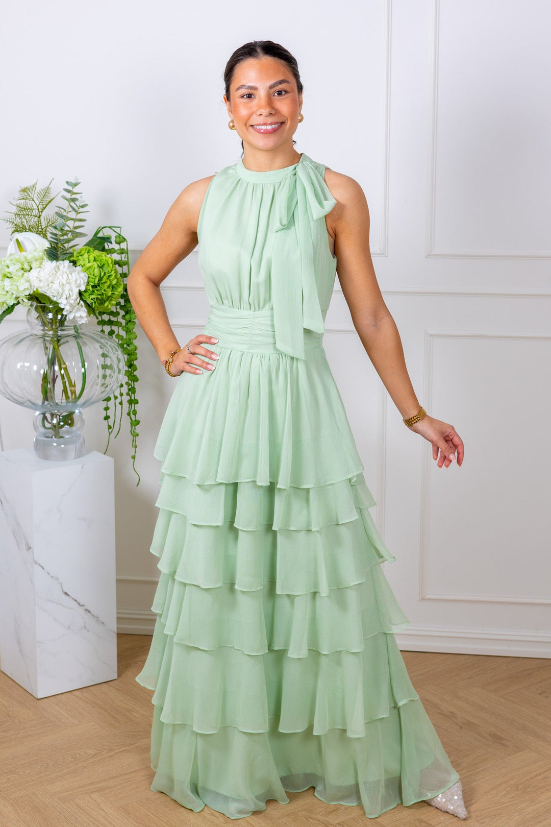 Marli Solid Chiffon Dress Light Green | Kjoler | Smuk