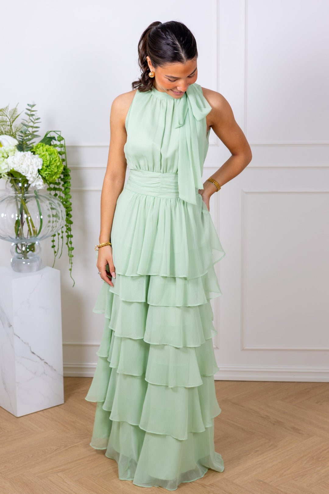 Marli Solid Chiffon Dress Light Green | Kjoler | Smuk