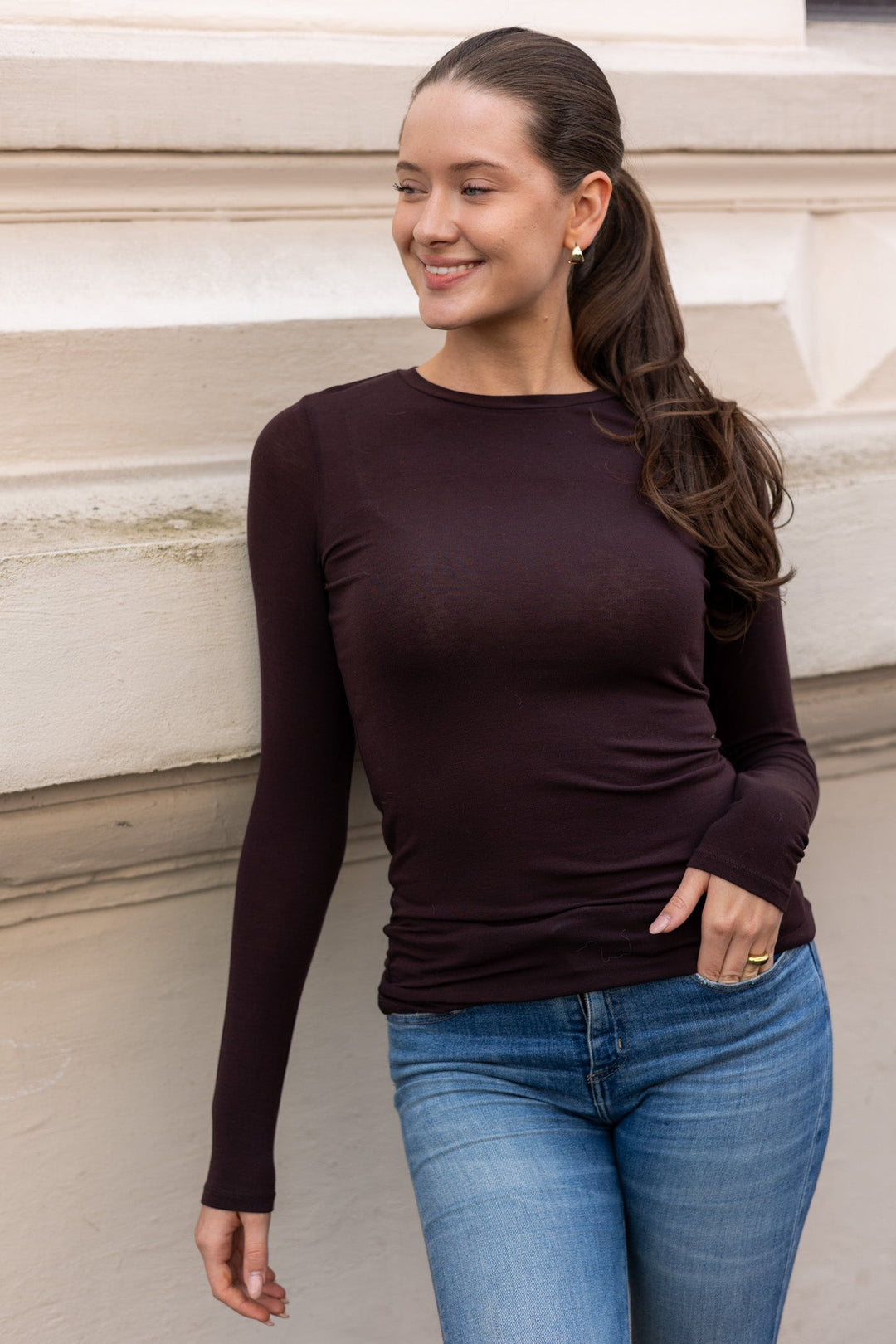 Matima O - Neck Tee Chocolate Plum | Topper | Smuk - Dameklær på nett