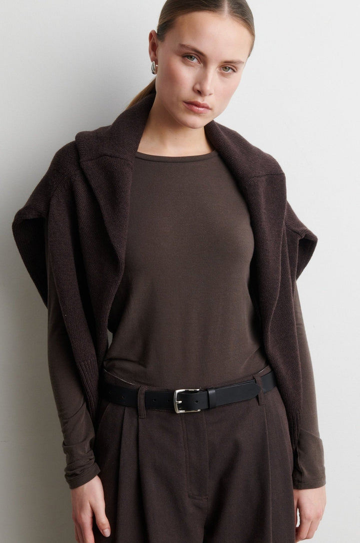 Matima O-Neck Tee Mid Brown Melange | Topper | Smuk