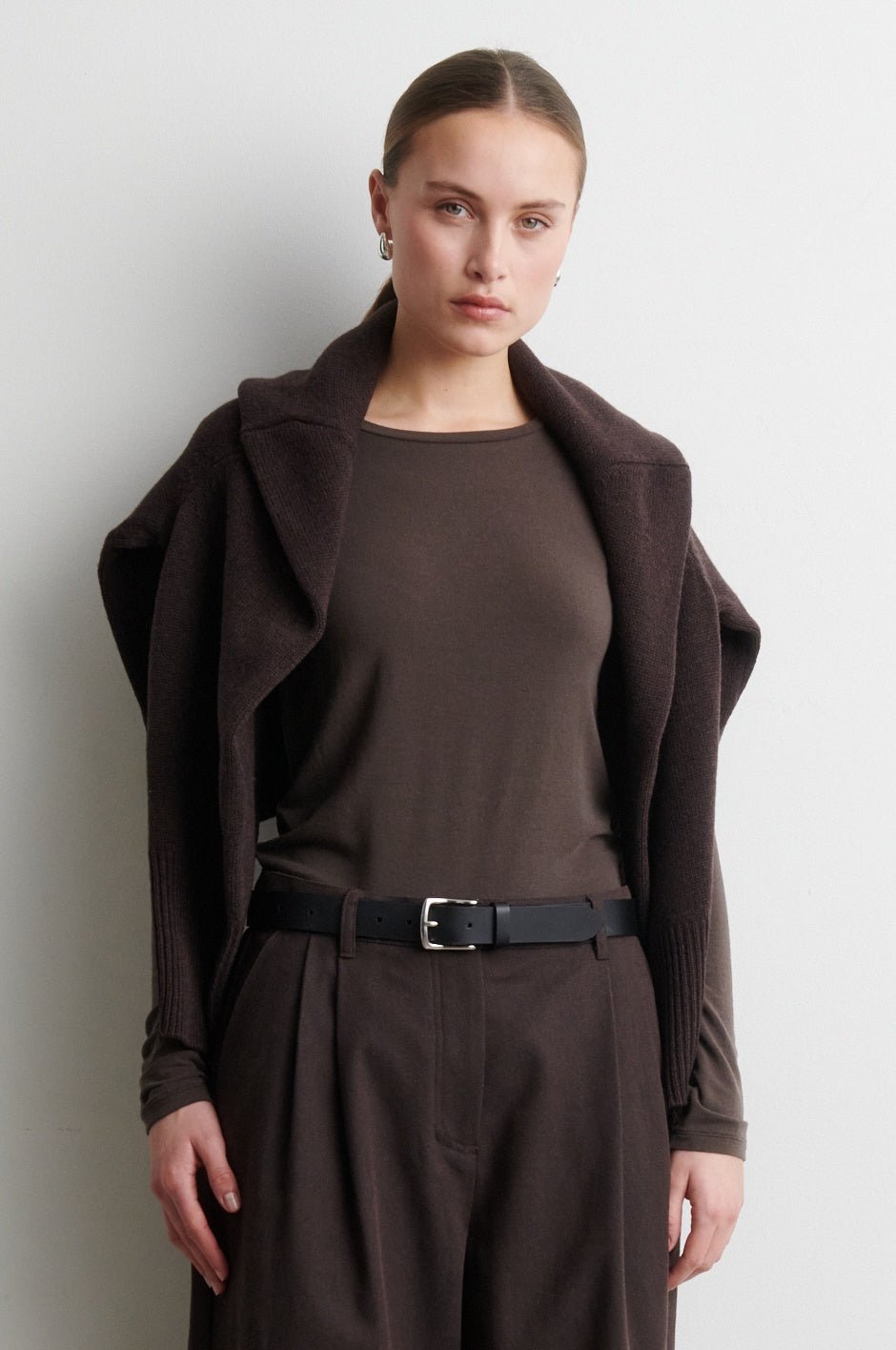 Matima O-Neck Tee Mid Brown Melange | Topper | Smuk