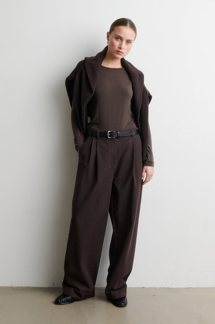 Matima O-Neck Tee Mid Brown Melange | Topper | Smuk